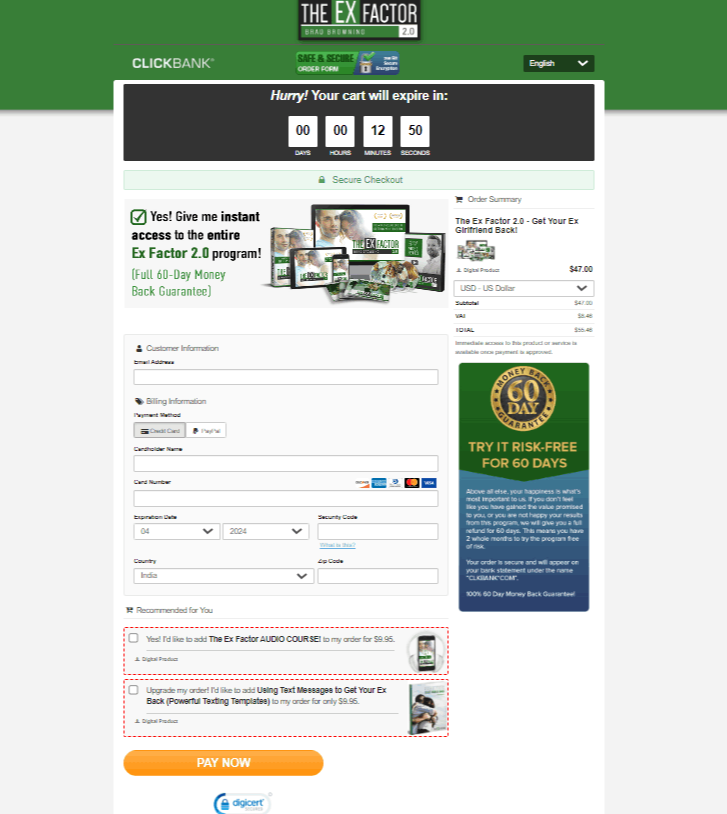 The Ex factor Guide Checkout Page